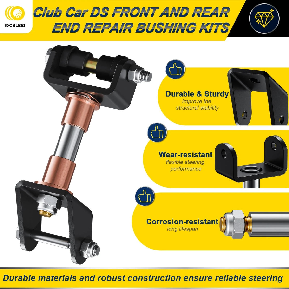 1993-UP Club Car Deluxe Repair Bushing Kit for DS, Golf Cart Front and black