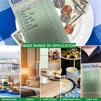 Guest Check Books 6 Pack, Checks for Servers, 6 Pack/300 Sheets, Green