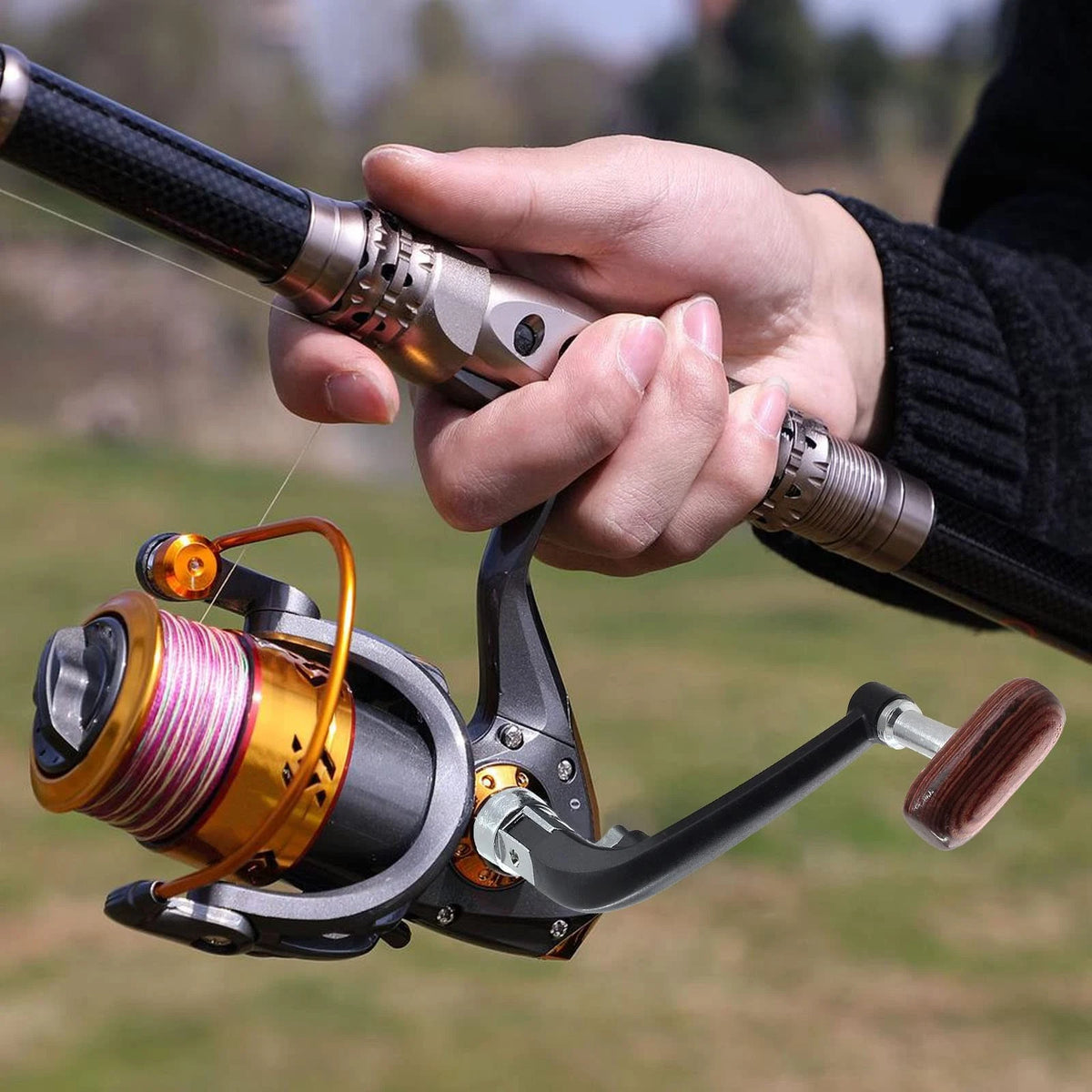 Jiozermi 2 Pcs Fishing Reel Power Handle, Rotary Small, Black