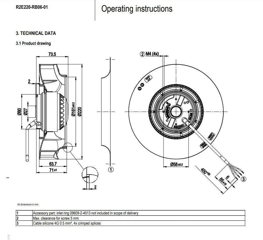 Ebmpapst R2E220-RB06-01 Centrifugal Fan 230V 135W 0.45/0.6A Inverter Cooling Fan