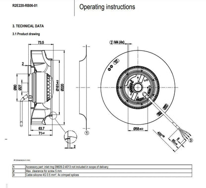 Ebmpapst R2E220-RB06-01 Centrifugal Fan 230V 135W 0.45/0.6A Inverter Cooling Fan