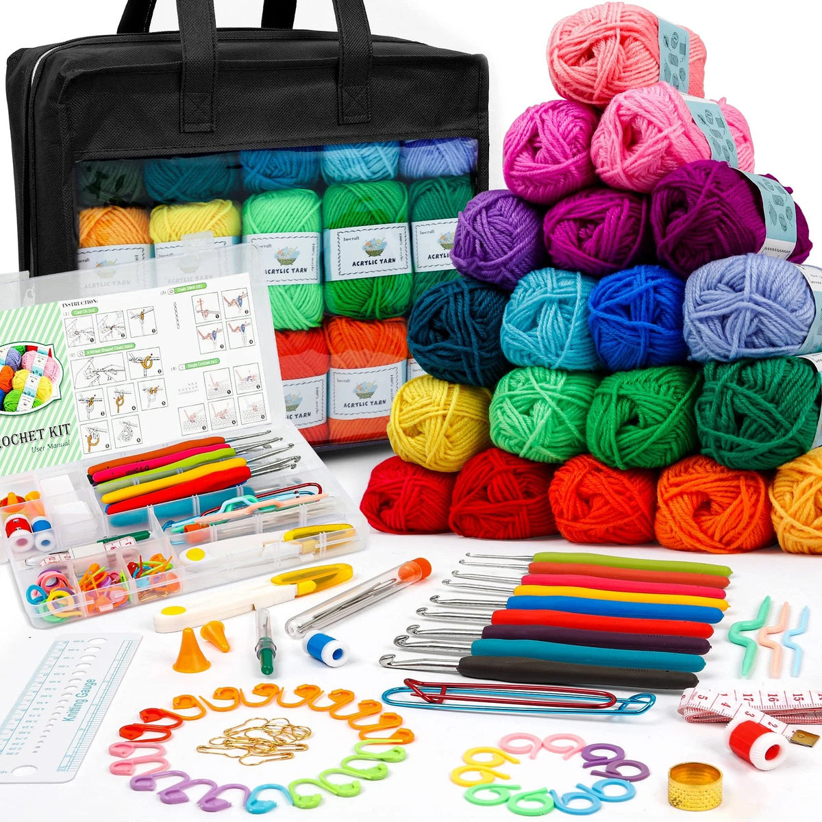 103 PCS Crochet Kit with Hooks Yarn Set, Premium Bundle 103, Black