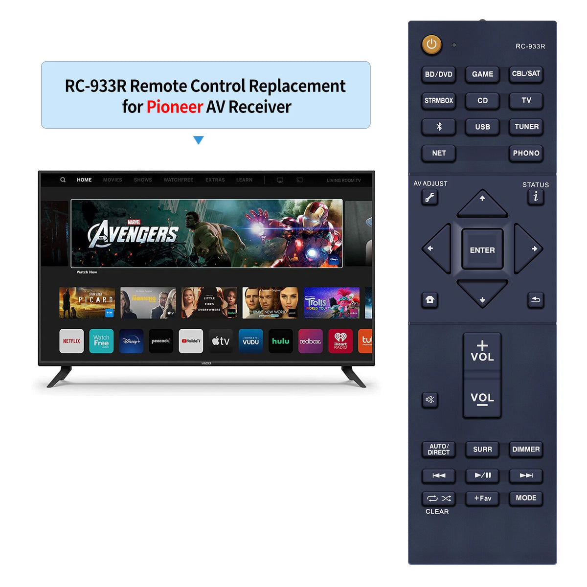RC-933R Remote Control For Pioneer Elite Stereo Receiver VSX-S520D VSX-S520