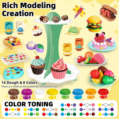 77 Pcs 4 in 1 Playdough Sets for Kids child-size, Red, Yellow, Green, Blue