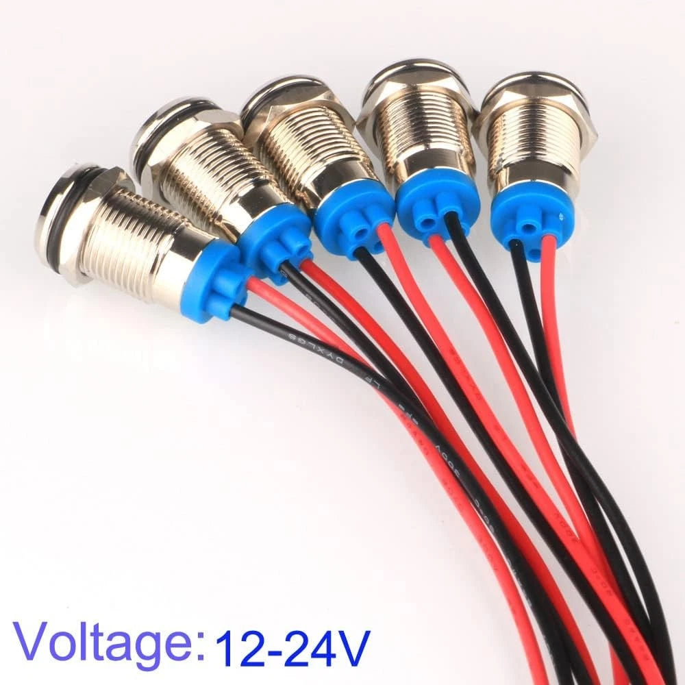 5pcs 10mm LED Metal Indicator Light AC/DC 12-24V Green