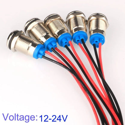 5pcs 10mm LED Metal Indicator Light AC/DC 12-24V Green