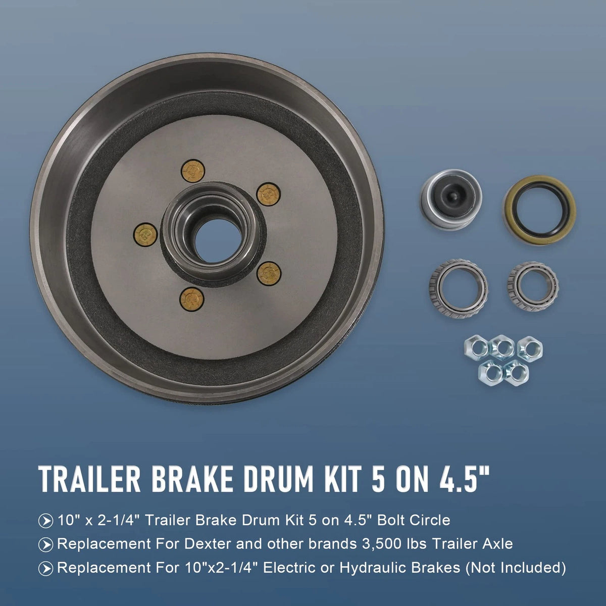 JDMSPEED  Trailer Brake Hub Drum 10" X 2-1/4" Kit 5 on 5 4.5