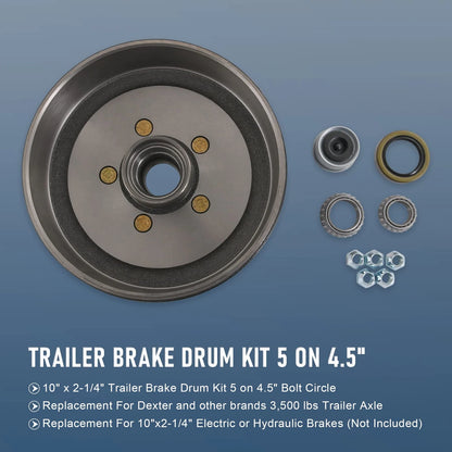 JDMSPEED  Trailer Brake Hub Drum 10" X 2-1/4" Kit 5 on 5 4.5