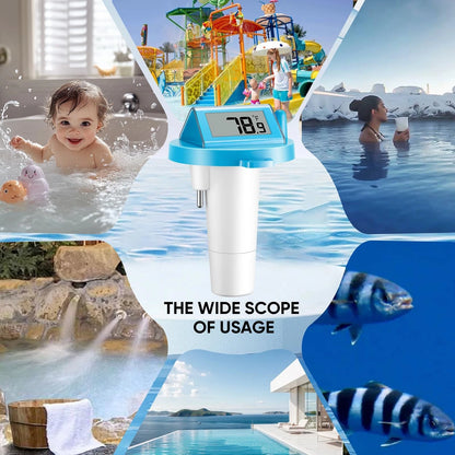 Solar Pool Thermometer Floating Easy Read - IPX8 Waterproof Digital Blue