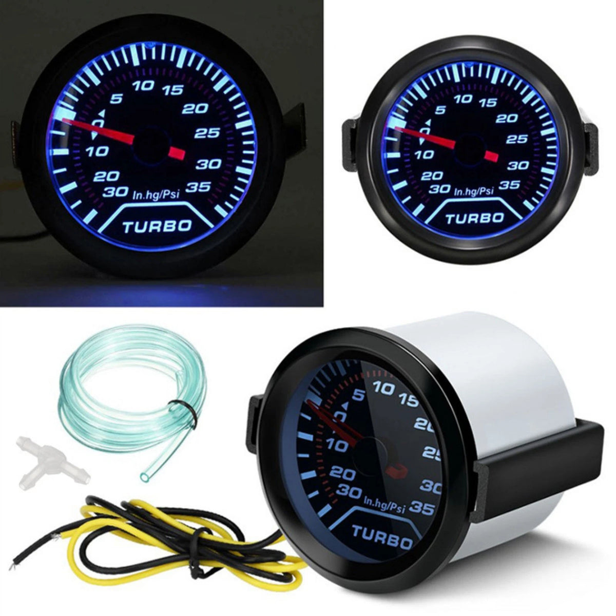 Universal 2" 52mm Turbo Boost Gauge 0-35 PSI Pressure Meter Black Bezel Red