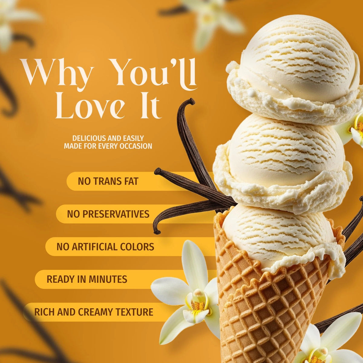 Triple Scoop - Premium Vanilla Ice Cream Mix For Maker. 1 Pack