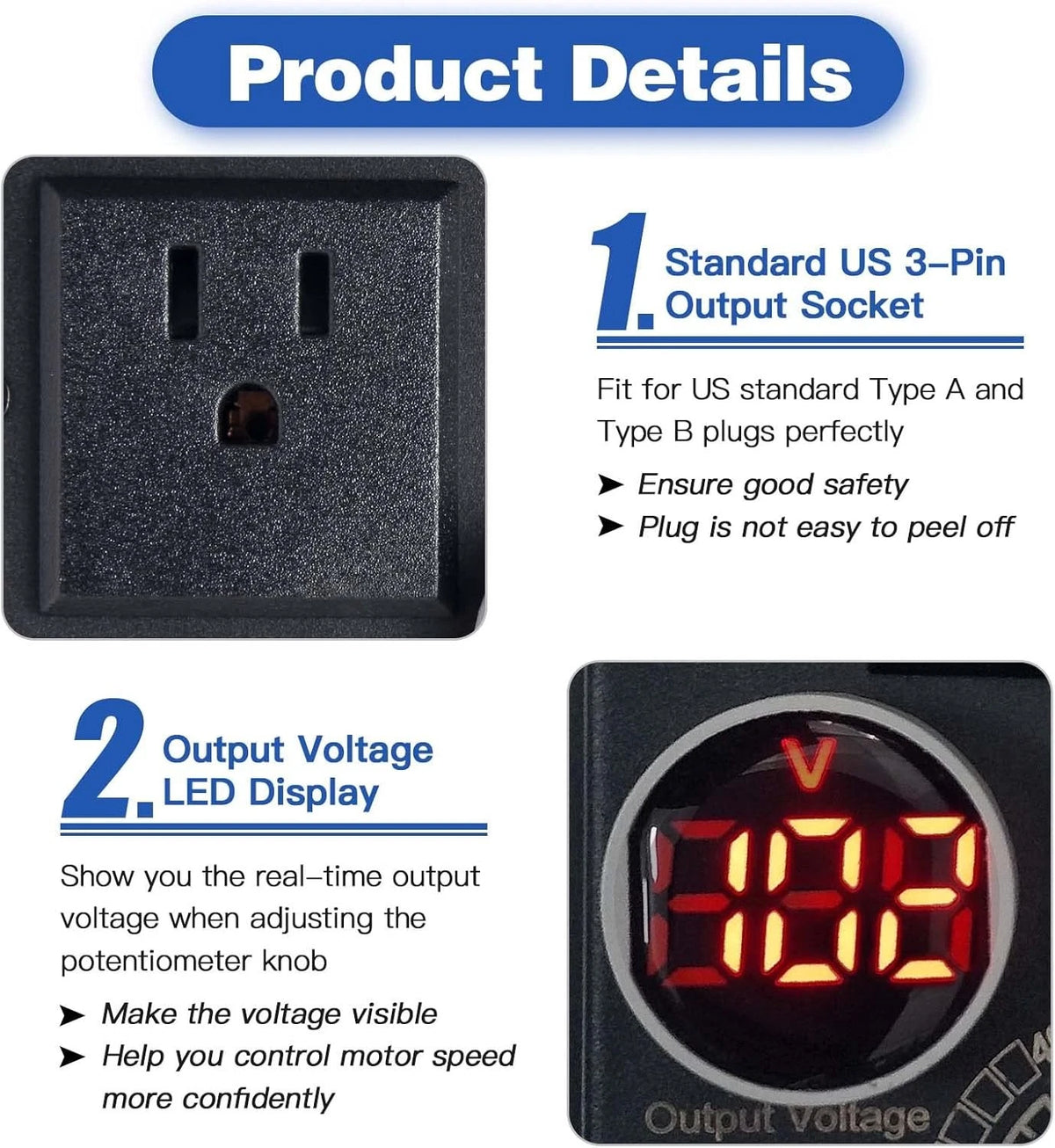 AC Motor Speed Controller 110-120V / 10A Rated / 15A Max, Electronic Black