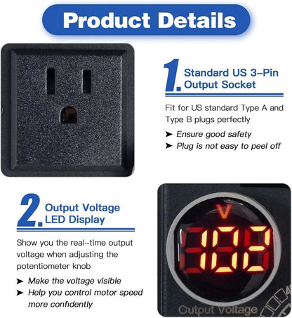 AC Motor Speed Controller 110-120V / 10A Rated / 15A Max, Electronic Black