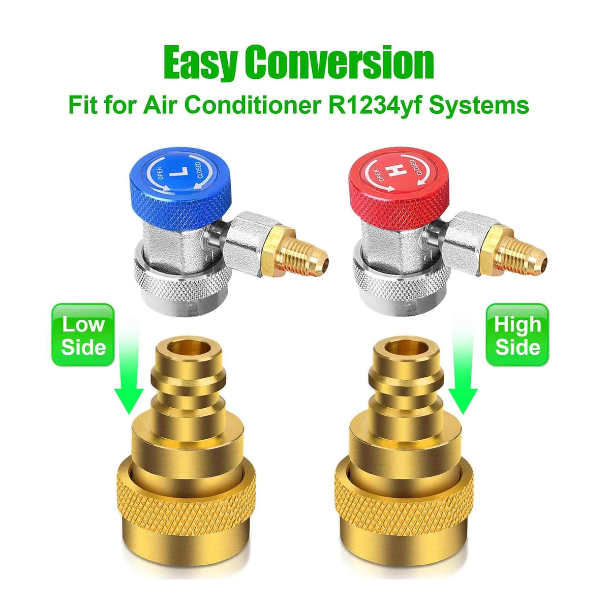 2 PCS Quick Couplers Brass R134A to R1234YF High Low Pressure Connector Part