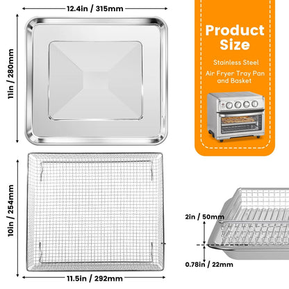 Air Fryer Basket Tray 12.4''x11'' For 1 Set and Basket, Silver