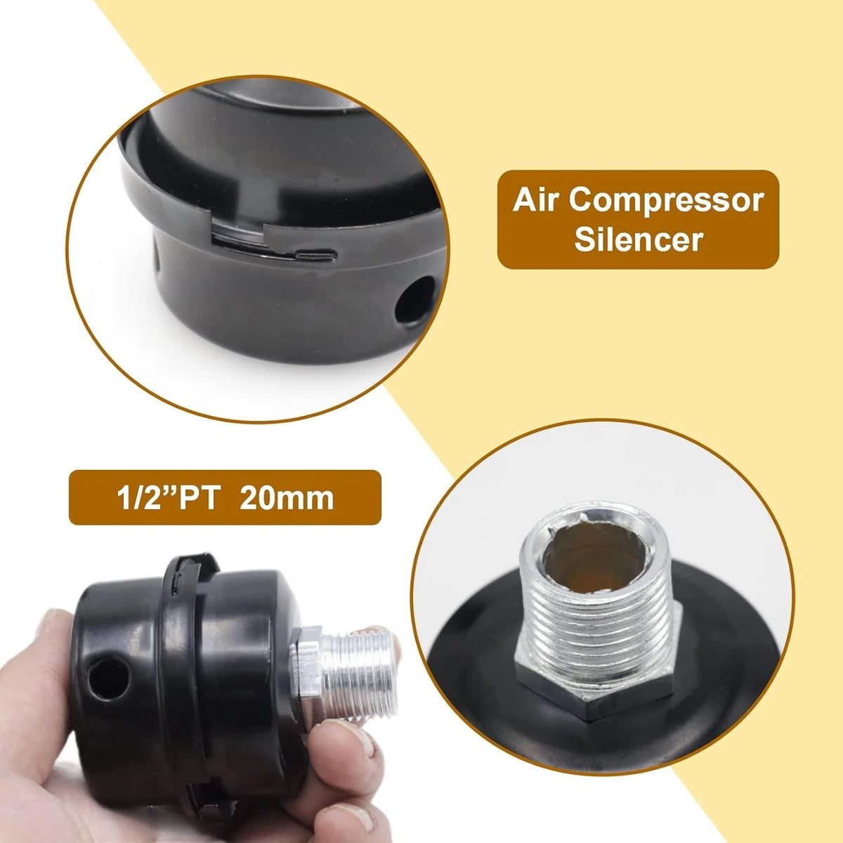 Pack of 2 Air Compressor Silencer with Replacement Elements, 1/2" Thread 1/2