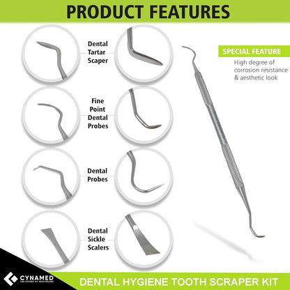 CynaMed Dental Tools Oral Care Kit (5-Pack) – Stainless Steel 6 Piece Set