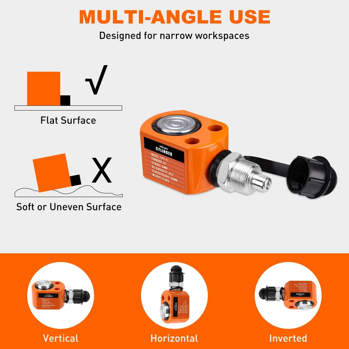 Nilight 5T Hydraulic Cylinder Jack Porta Power + Hand pump, Orange