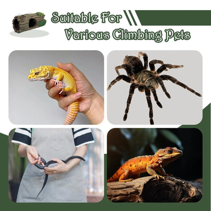 Reptile Hide, Resin Hollow Log Cave with Two Strong Suction Cups,Gecko brown