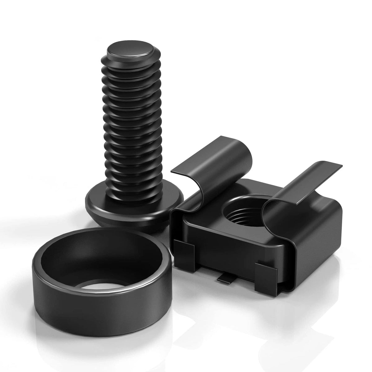 50 PACK M6 x 16mm Rack Mount Cage Nuts, Screws and Washers for 50 pcs, Black