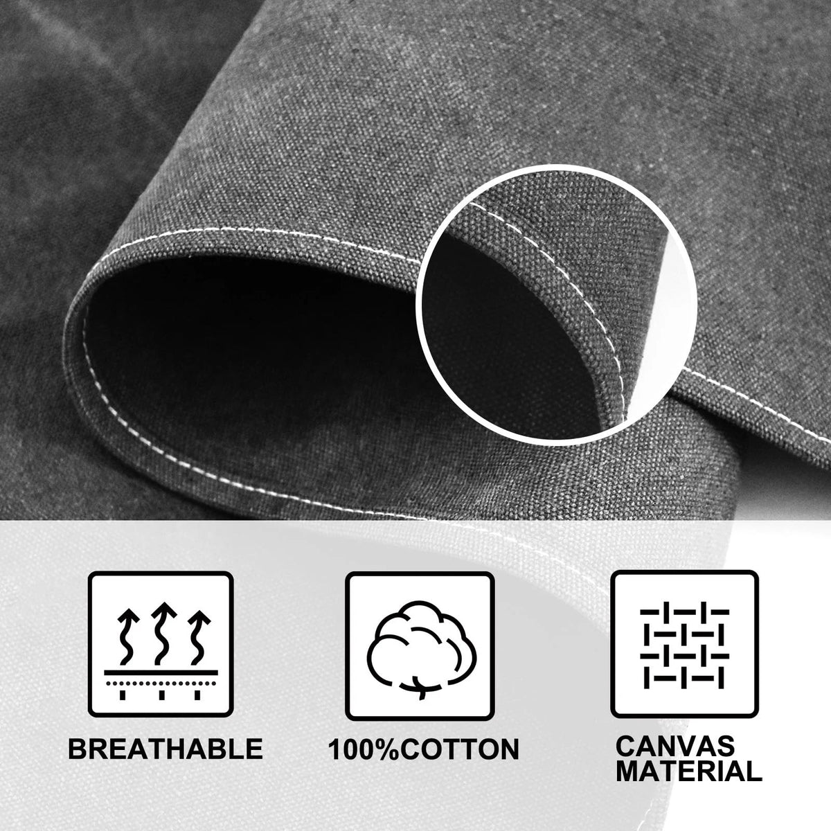 OUNLEN Chef Apron for Men Women Canvas Aprons with 3 Standard, Pure Black