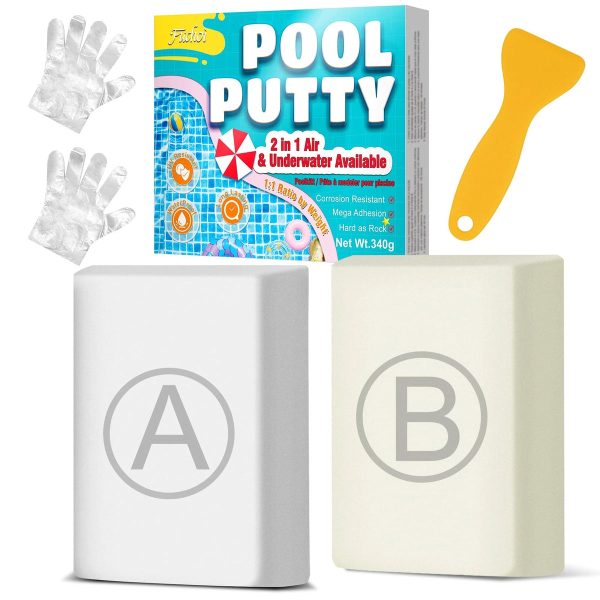 Pool Putty - 12oz 2 Part Epoxy Clay - Leak Repair 12 Fl Oz, White