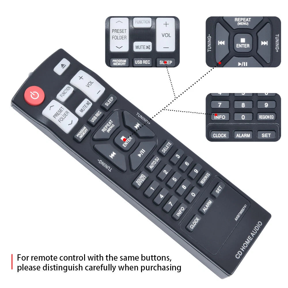 AKB73655741 Remote Control For LG Mini Hi-Fi System CM4550 CMS4350F
