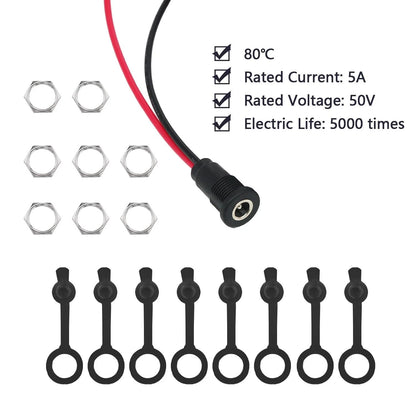 Tugermoola 8PCS 5.5 x 2.1mm Female DC Power Jack Threaded Black-Plastic Head