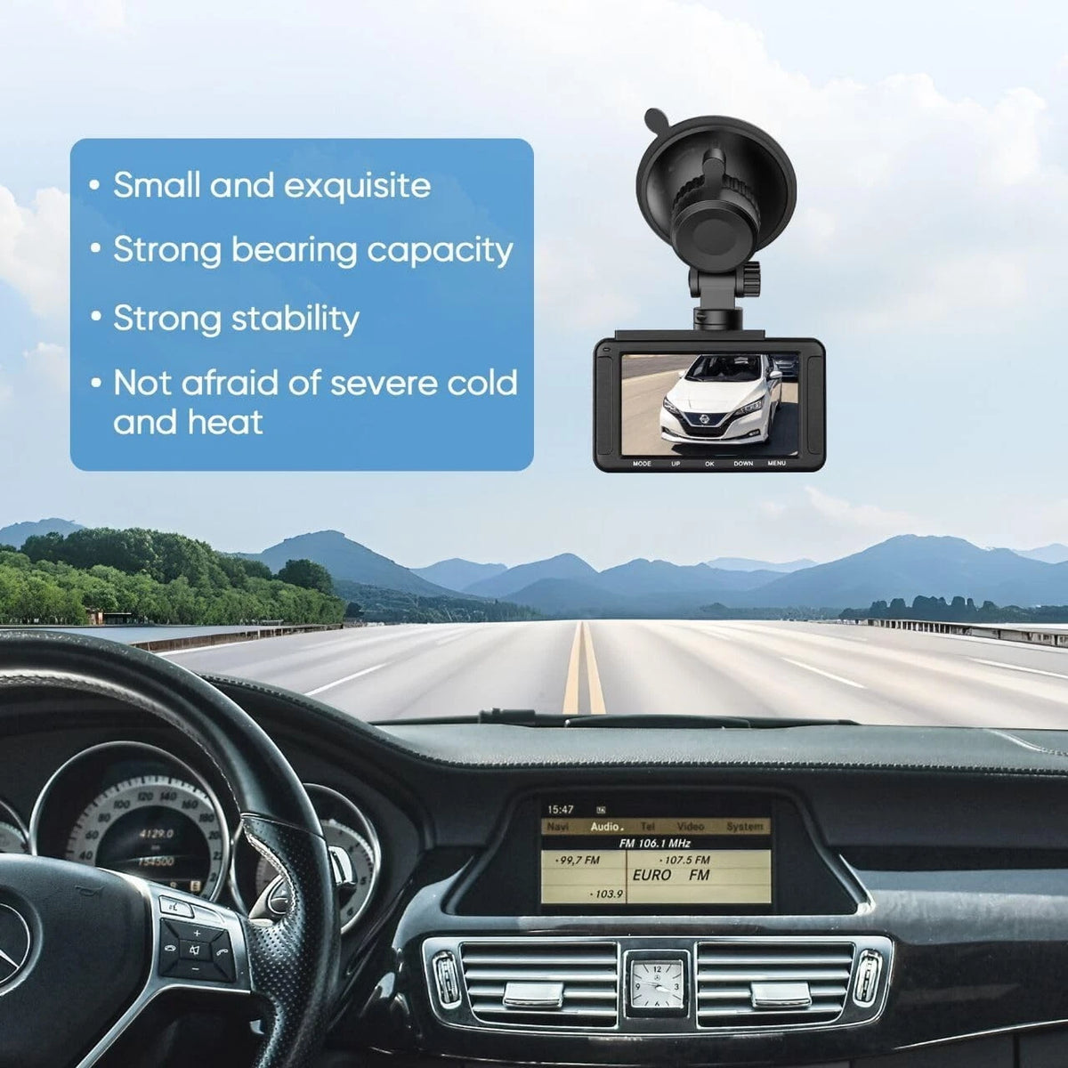 Dash Cam Mount, Suction Cup Windshield Mounting Black