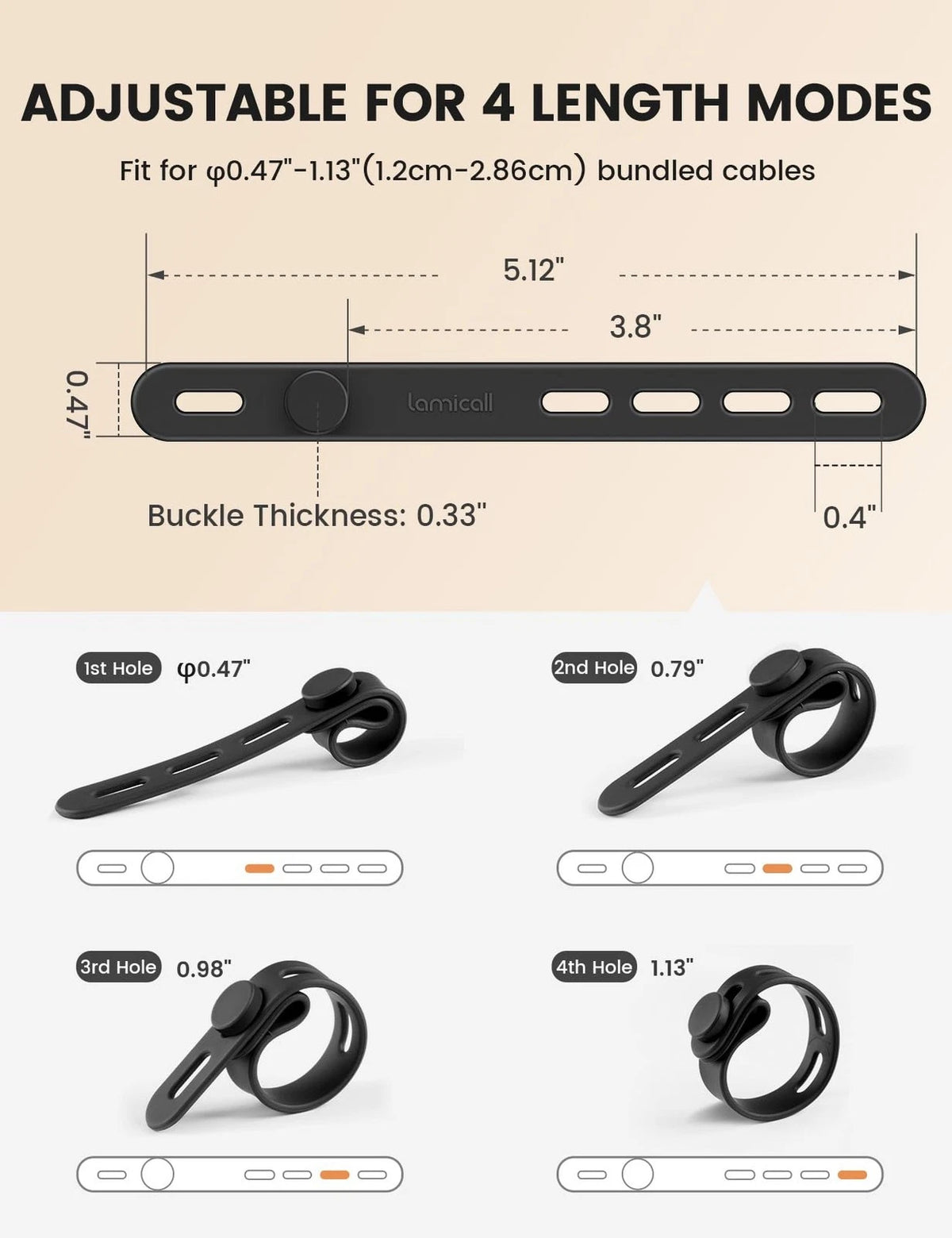 Lamicall 10Pack Reusable Cord Organizer Cable Ties - 10Pack, Classic Black