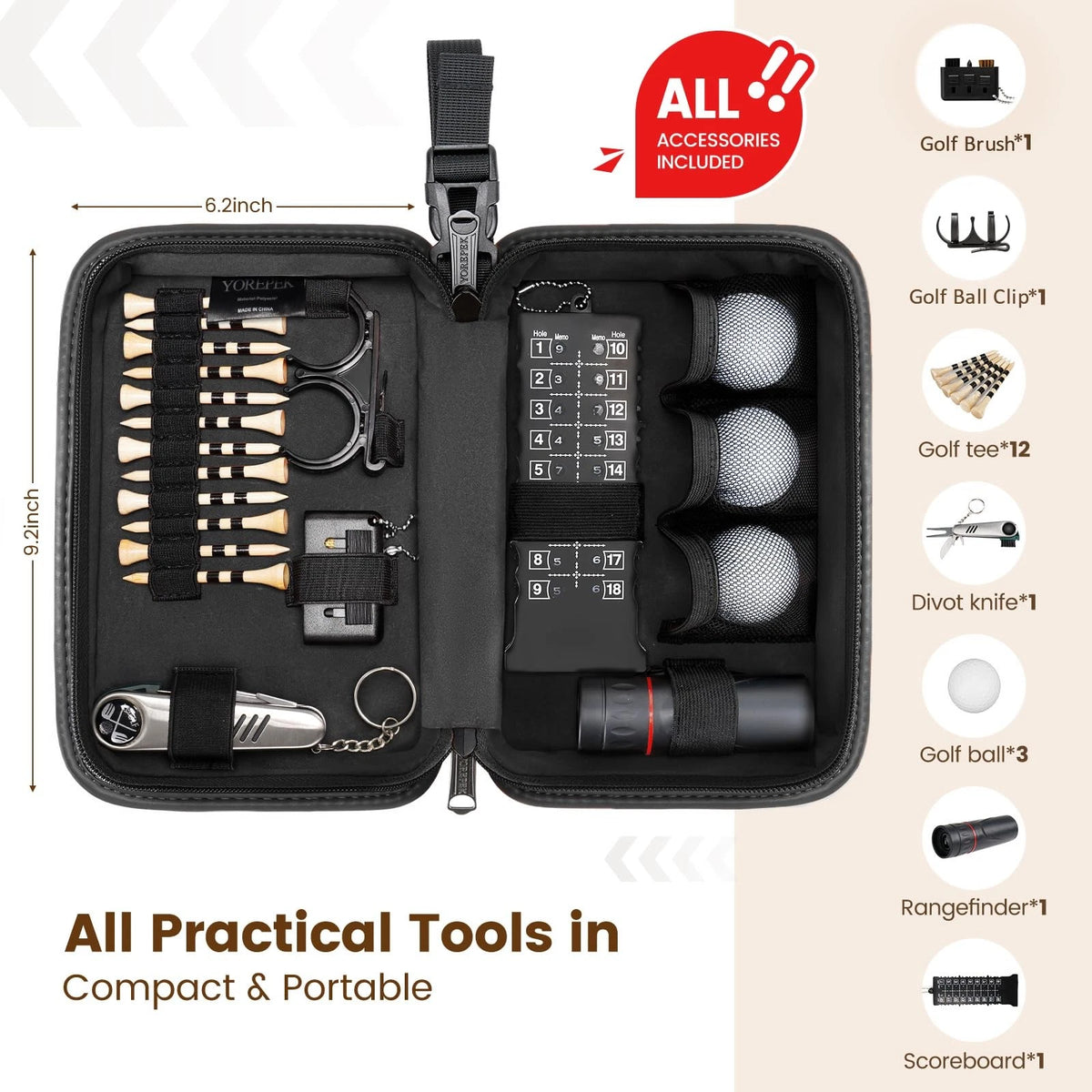 YOREPEK Golf Gifts for Dad, Accessories Kit with Leather Case Black