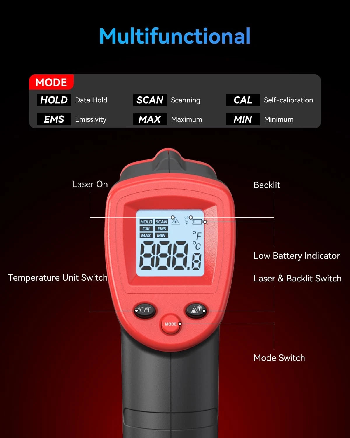 Wintact Infrared Thermometer, Digital Surface Temperature Gun small, Red+Gray
