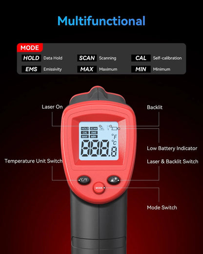 Wintact Infrared Thermometer, Digital Surface Temperature Gun small, Red+Gray