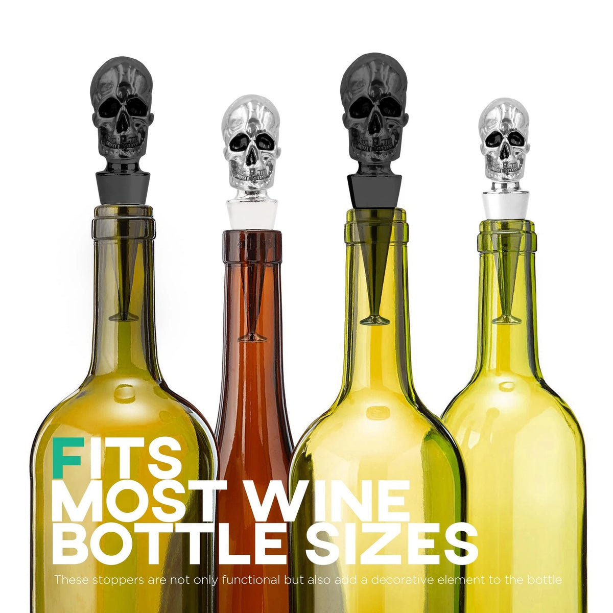 Homestia Skull Wine Stopper, Bottle Stopper Saver, m, Black