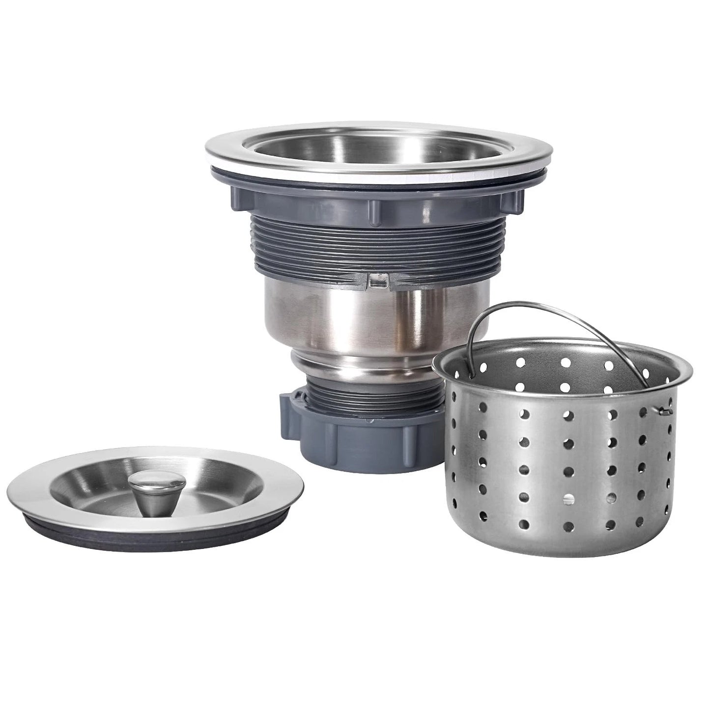 3-1/2 Inch Sink Drain Assembly Kit, Removable Deep Strainer Silver