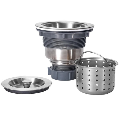 3-1/2 Inch Sink Drain Assembly Kit, Removable Deep Strainer Silver