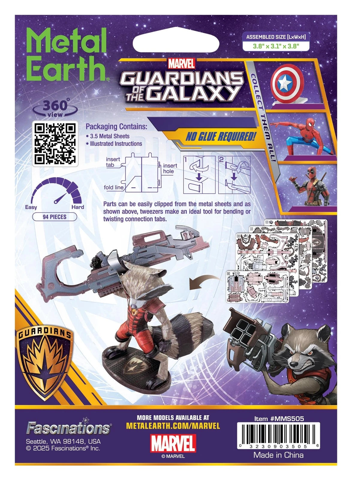 Metal Earth Guardians of The Galaxy Rocket 3.8 x 3.1 x inches, Multi