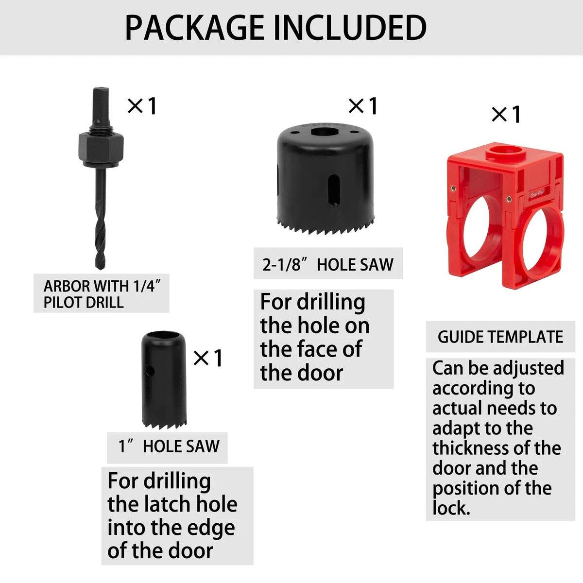 RKK Door Lock Installation Kit, Carbon Steel Hole 1 Set, Black/Red