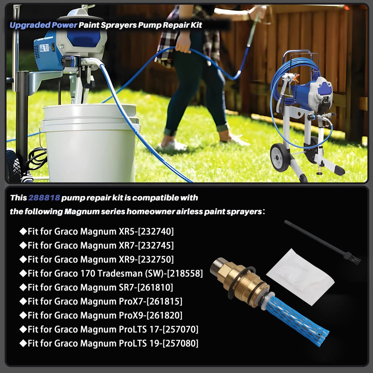 288-818 Upgraded Power Paint Sprayers Pump Packing Repair Kit Fit for silver