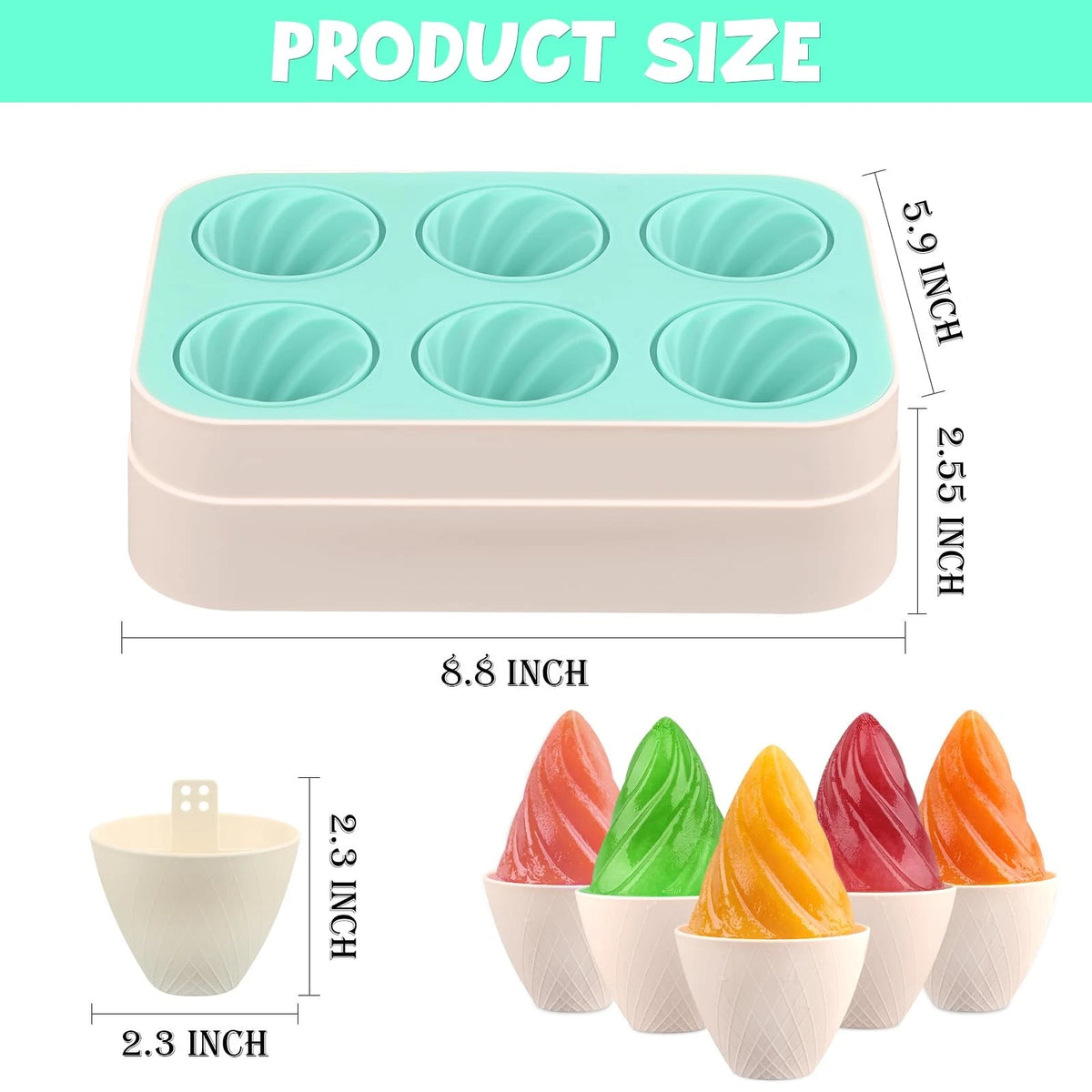 WMKGG Popsicles Molds, 6 PCS 2oz Cone Shape Ice Pop Standard size, Green