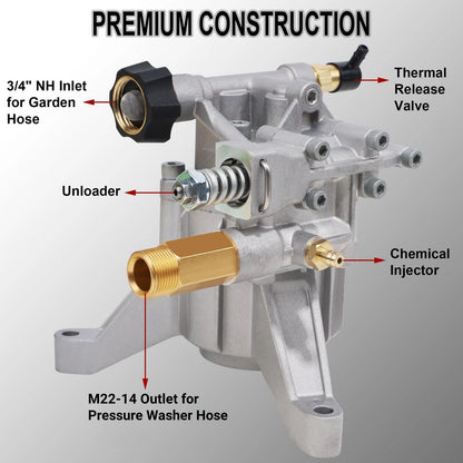 Biswing Pressure Washer Pump, 7/8" Shaft Vertical Plunger, 3400 PSI Silver