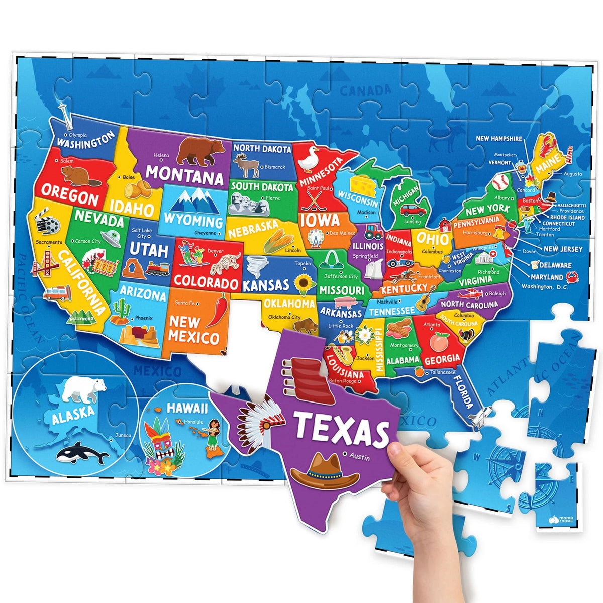 United States Puzzles for 70 pieces, 60 cm x 44 cm, Usa Map Puzzle Kids