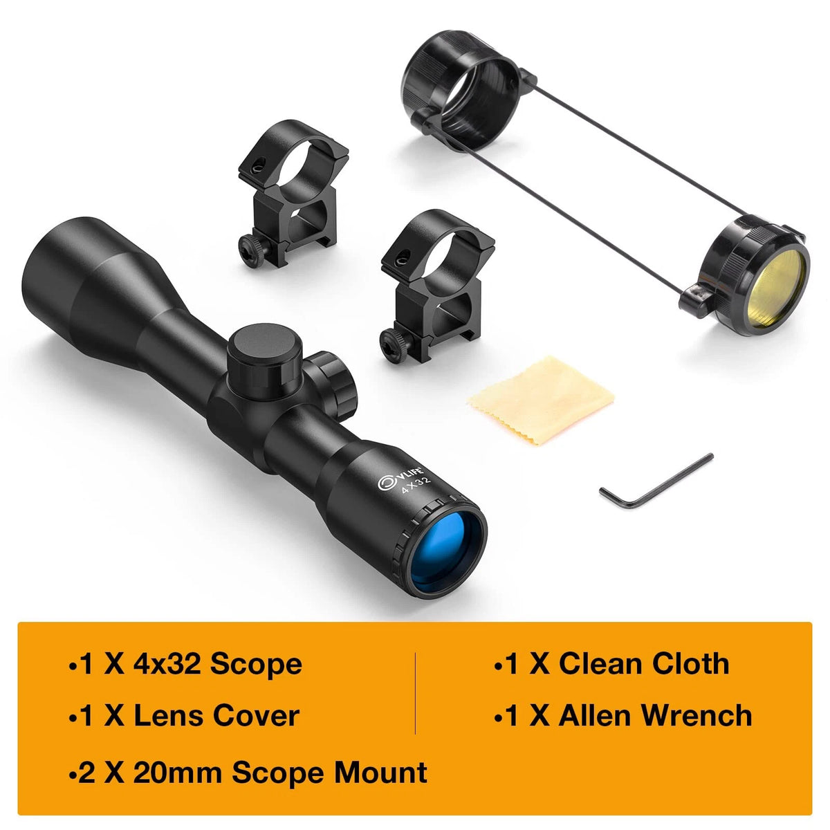 CVLIFE 4x32 Compact Rifle Scope Crosshair Optics Hunting 20mm, Clear