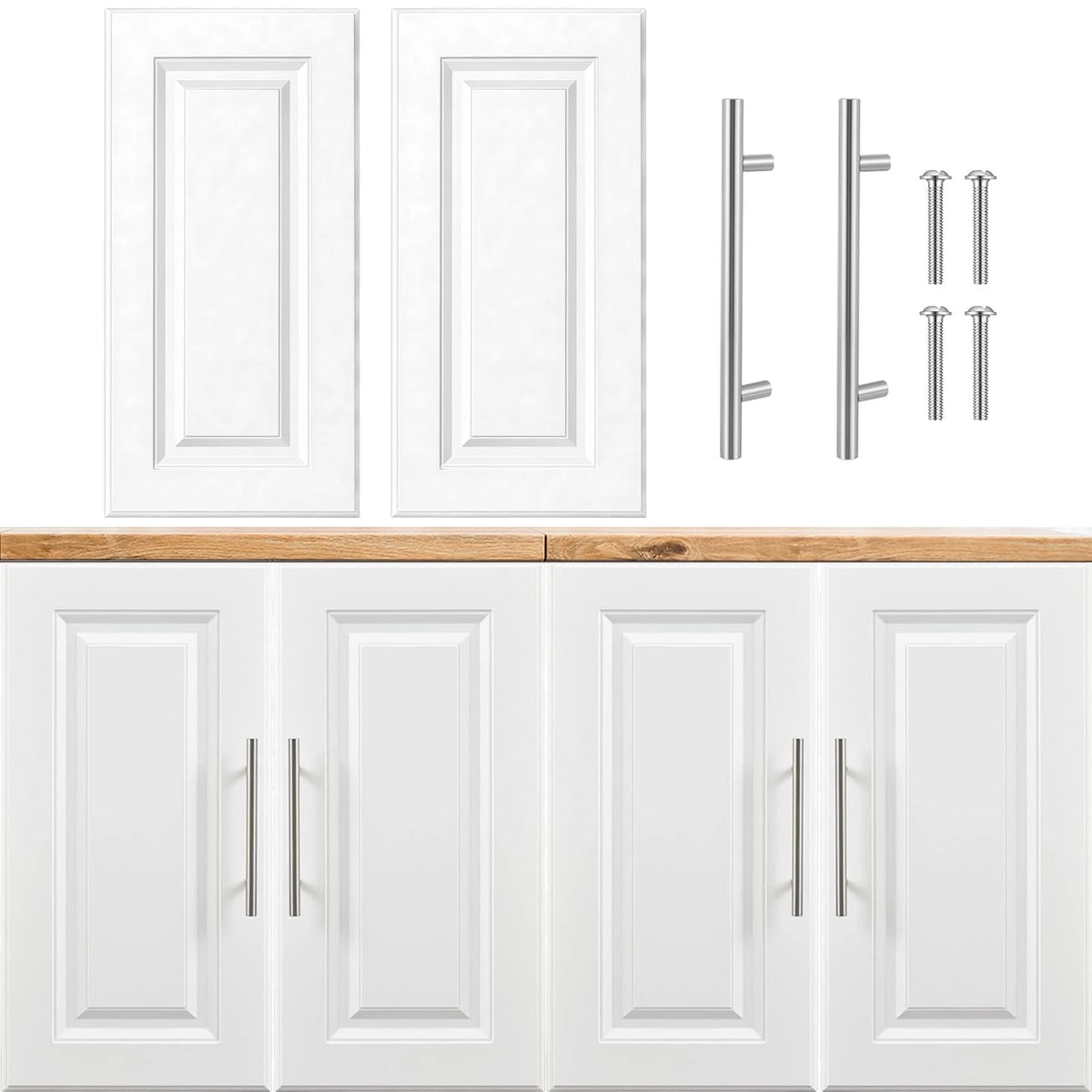 Memorywuu 2 Pcs Built-in Cabinet Doors with 12 x 24 Inch, white and sliver