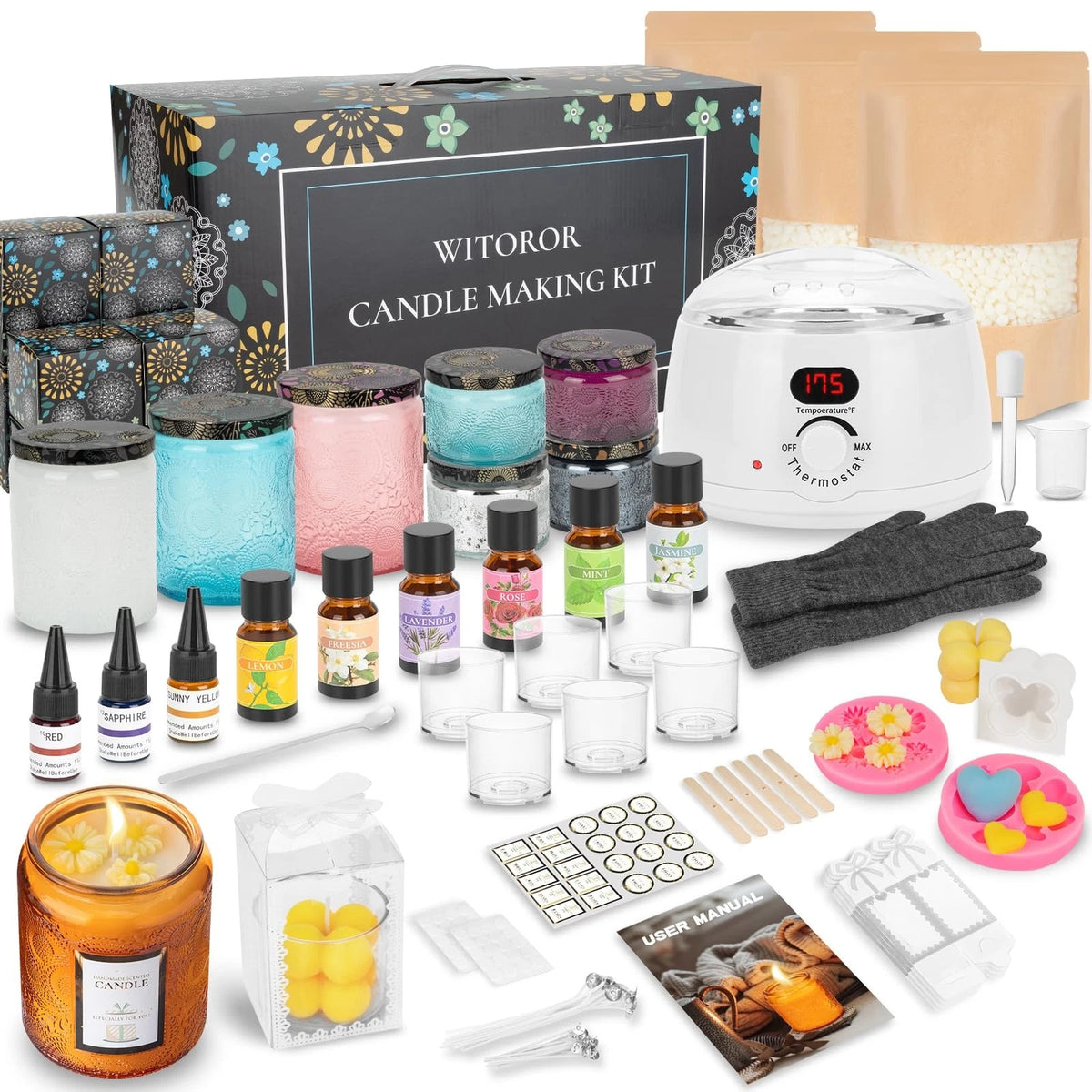 WITOROR Candle Making Kit, Scented Candles Small to Medium, White Melt Warmer