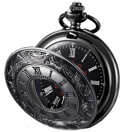 MJSCPHBJK Vintage Pocket Watch for Men Roman Numerals Scale Quartz Black
