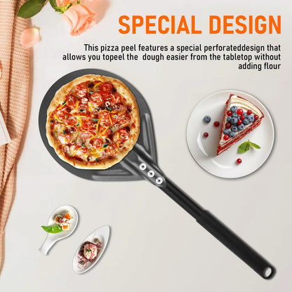 Perforated Pizza Peels 6 INCH pizza spatula paddle Long Handle 6inch, Black