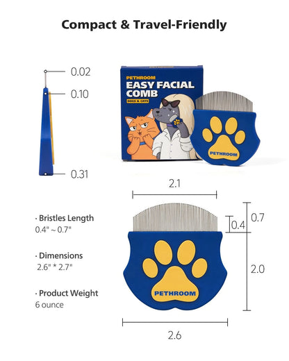 PETHROOM Professional Eye Comb for Pets | Stainless Steel Tear One Size, Blue