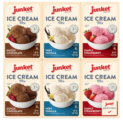Junket Ice Cream Mix Bundle - 2 Vanilla, 2 Chocolate, 2 4 Ounce (Pack of 6)