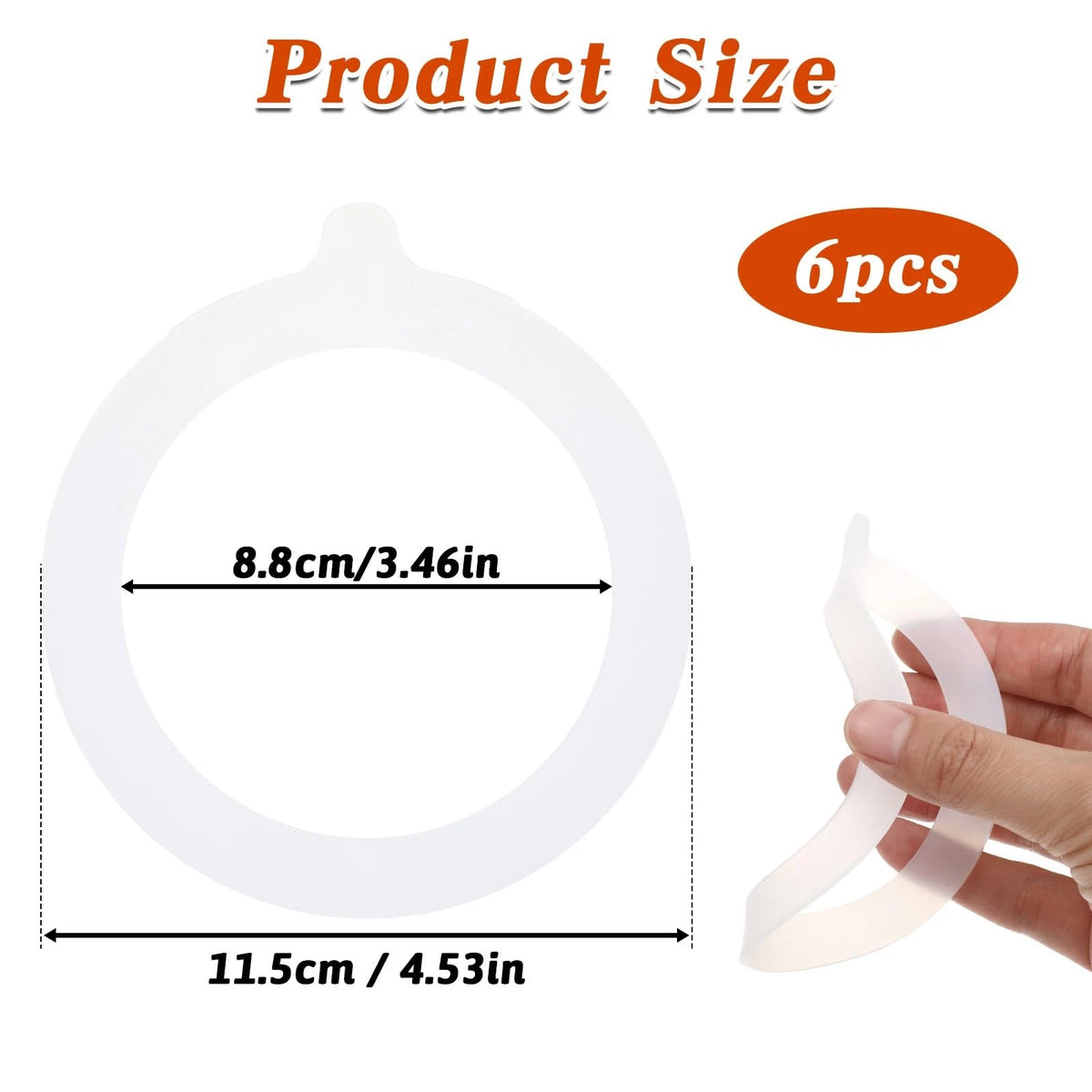 6PCS Silicone Jar Gaskets, Large 11.5cm (Outer) / 8.8cm (Inner), Clear